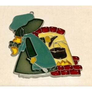 Beautiful Green Amish Girl Sun catcher Handcrafted Stained Glass Window Ornament